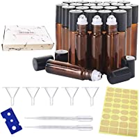 Los mejores  - Boyigog 20 Botellas de Vidrio Roll-on Pequeñas de 10 ml- Botella Roll-on Marrón Vacía con Bola de Acero Inoxidable para…